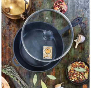 Т203С3 Сковорода чавунна 26*6см зі скляною кришкою - фото