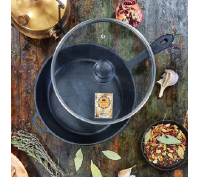 Т203С3 Сковорода чавунна 26*6см зі скляною кришкою - фото