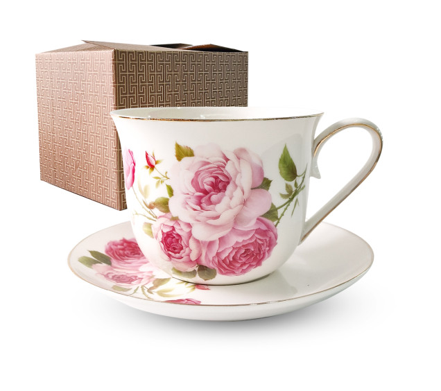 2042/1 Чашка з блюдцем Бант (500мл, бл.16,5см) в універсальній коробці - фото