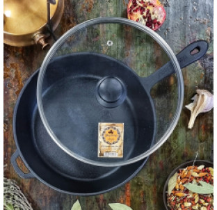 Т204С3 Сковорода чавунна 28*6см зі скляною кришкою - фото