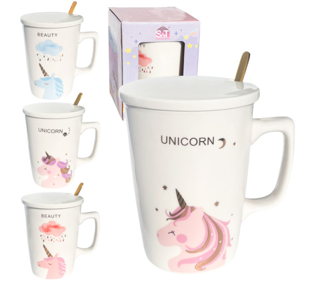 20627 Чашка з кришкою та ложкою 400мл "Unicorn" - фото