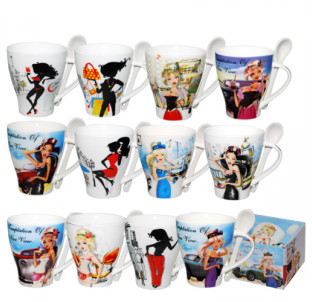 2063 Чашка з ложкою 340мл Красотка - фото