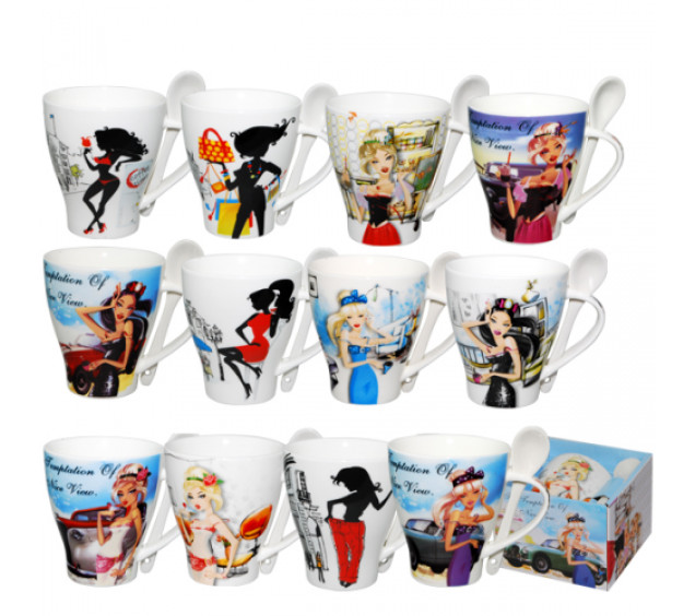 2063 Чашка з ложкою 340мл Красотка - фото