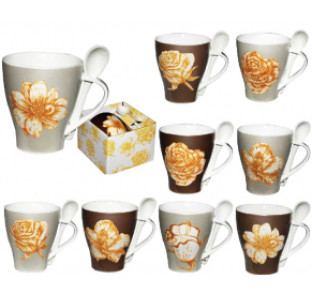 2063 Чашка з ложкою 375мл Сатин голд - фото