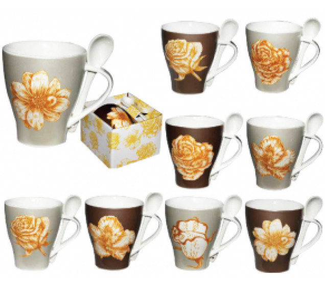 2063 Чашка з ложкою 375мл Сатин голд - фото