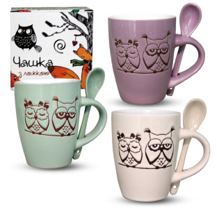 2167-15 Чашка з ложкою Сови 320мл - фото