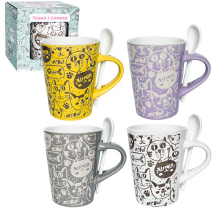 2167-16 Чашка з ложкою 320 мл Cat style - фото