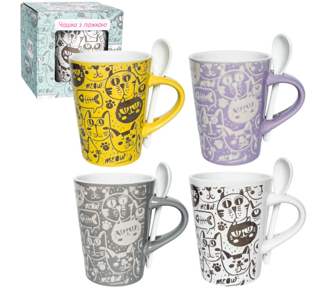 2167-16 Чашка з ложкою 320 мл Cat style - фото