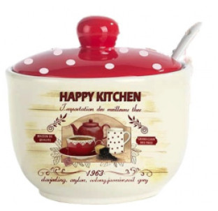 2242-11/1 Цукорниця з ложкою 450мл "Happy Kitchen" (d-11см, h-7,5см)(без подарункової упаковки) - фото