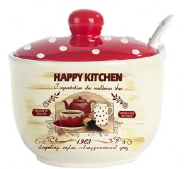 2242-11/1 Цукорниця з ложкою 450мл "Happy Kitchen" (d-11см, h-7,5см)(без подарункової упаковки) - фото