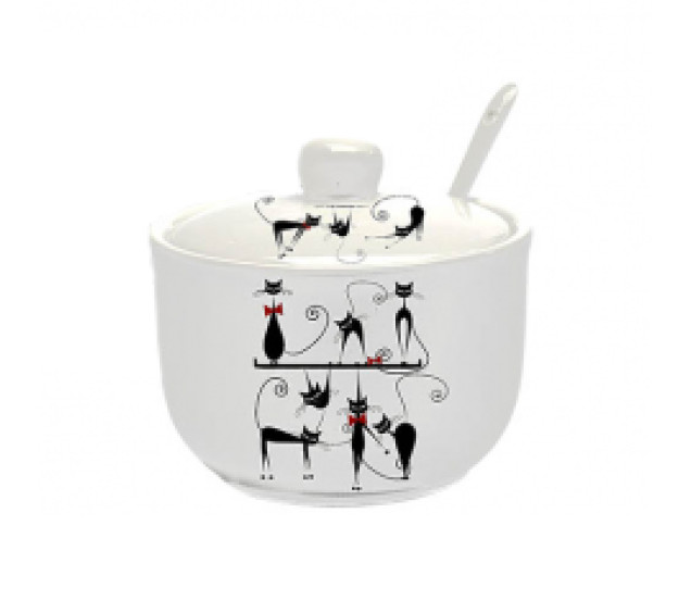 2242-12/1 Цукорниця з ложкою 450мл "Чорна кішка" (d-11см, h-7,5см)(без подарункової упаковки) - фото