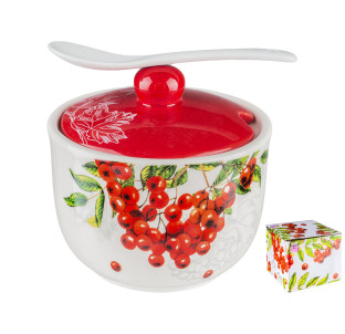 2242-14 Цукорниця з ложкою 450мл "Калина червона" (d-11см, h-7,5см) - фото