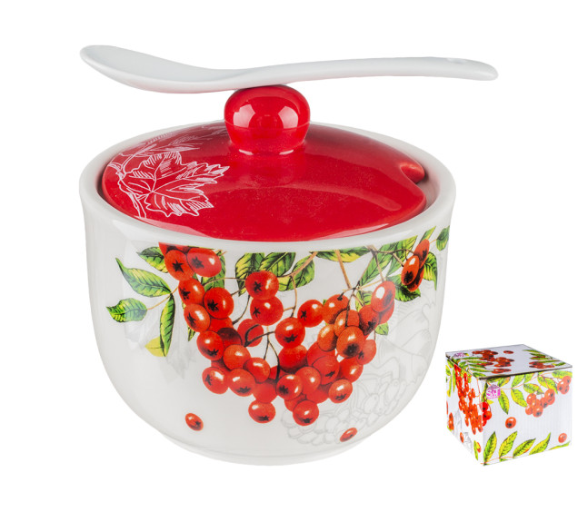 2242-14 Цукорниця з ложкою 450мл "Калина червона" (d-11см, h-7,5см) - фото