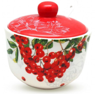 2242-14/1 Цукорниця з ложкою 450мл "Калина червона" (d-11см, h-7,5см)(без подарункової упаковки) - фото