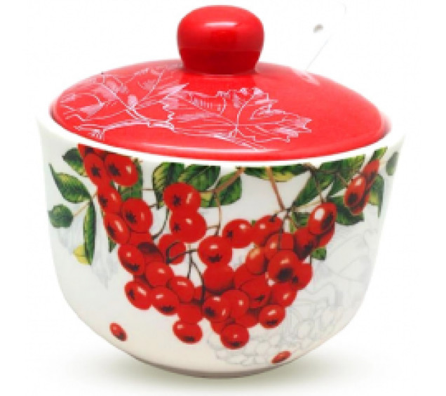 2242-14/1 Цукорниця з ложкою 450мл "Калина червона" (d-11см, h-7,5см)(без подарункової упаковки) - фото