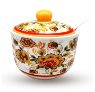 2242-16/1 Цукорниця з ложкою 450мл "Квітковий розпис" (d-11см, h-7,5см)(без подарункової упаковки) - фото