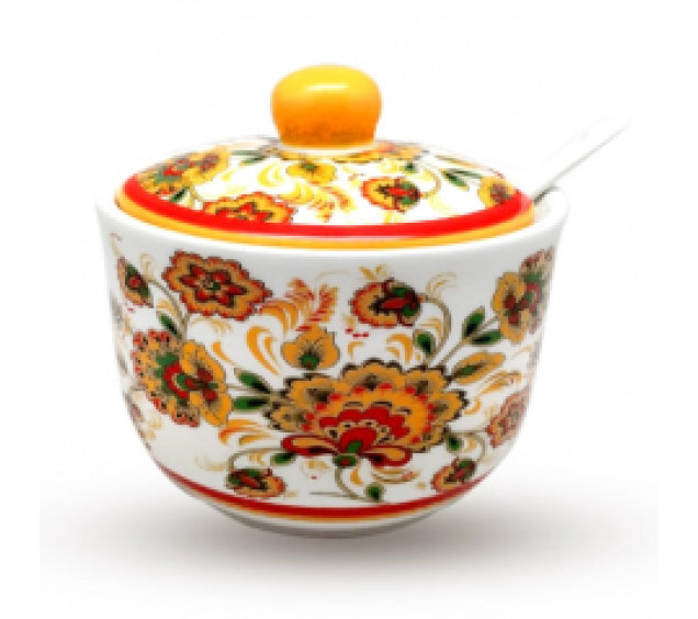 2242-16/1 Цукорниця з ложкою 450мл "Квітковий розпис" (d-11см, h-7,5см)(без подарункової упаковки) - фото