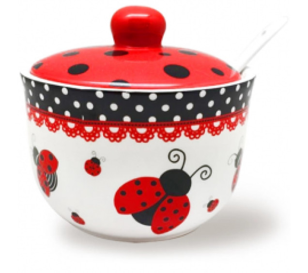 2242-17/1 Цукорниця з ложкою 450мл "Божа корівка" (d-11см, h-7,5см)(без подарункової упаковки) - фото