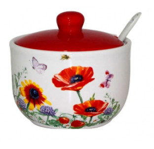 2242-5/1 Цукорниця з ложкою 450мл "Польовий мак" (d-11см, h-7см)(без подарункової упаковки) - фото