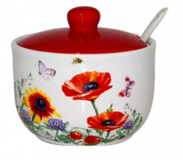 2242-5/1 Цукорниця з ложкою 450мл "Польовий мак" (d-11см, h-7см)(без подарункової упаковки) - фото