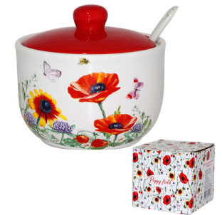 2242-5 Цукорниця з ложкою 450мл "Польовий мак" (d-11см, h-7см) - фото