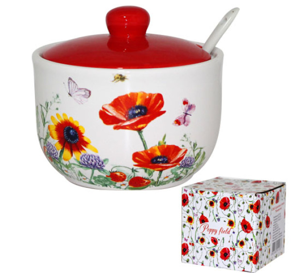 2242-5 Цукорниця з ложкою 450мл "Польовий мак" (d-11см, h-7см) - фото