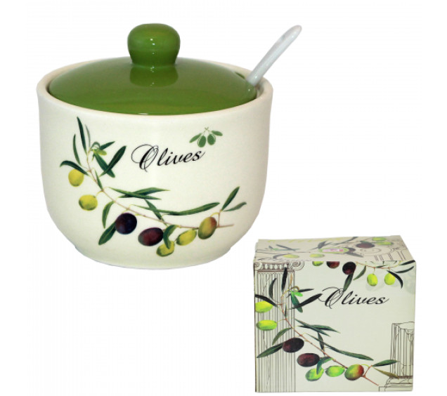 2242-8 Цукорниця з ложкою 450мл "Оливки" (d-11см, h-7,5см) - фото