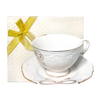 2329 Чашка з блюдцем Білий бант 240мл - фото