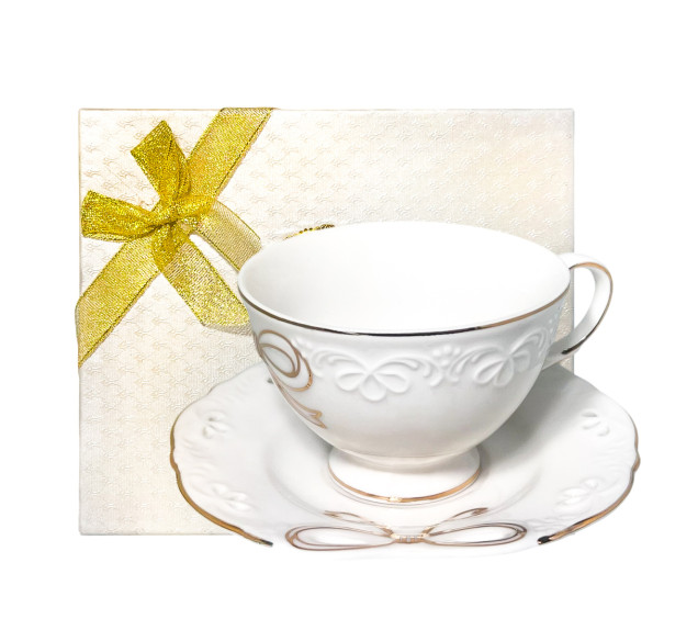 2329 Чашка з блюдцем Білий бант 240мл - фото