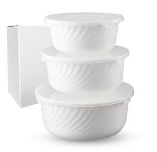 30053-00 Набір салатників з кришкою білий 3шт (7,5'-1,3л, 6,5'-0,8л, 5,5'-0,530л) - фото
