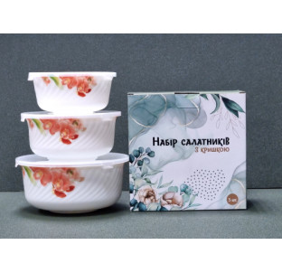 30053-1307 Набір салатників з кришкою 3 шт (7,5'-1300мл, 6,5'-800мл, 5,5'-530мл) "Орхідея Ванда" - фото