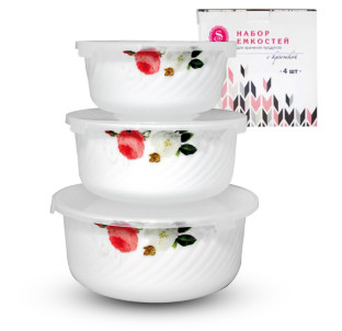 30053-203 Набір салатників з кришкою 3шт(7,5', 6,5' ,5,5') Троянда-Бутік - фото