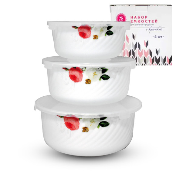 30053-203 Набір салатників з кришкою 3шт(7,5', 6,5' ,5,5') Троянда-Бутік - фото