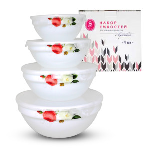 30054-203 Набір ємн. для зберігання продуктів з кришкою 4шт(7', 6', 5', 4,2') Троянда-Бутік - фото