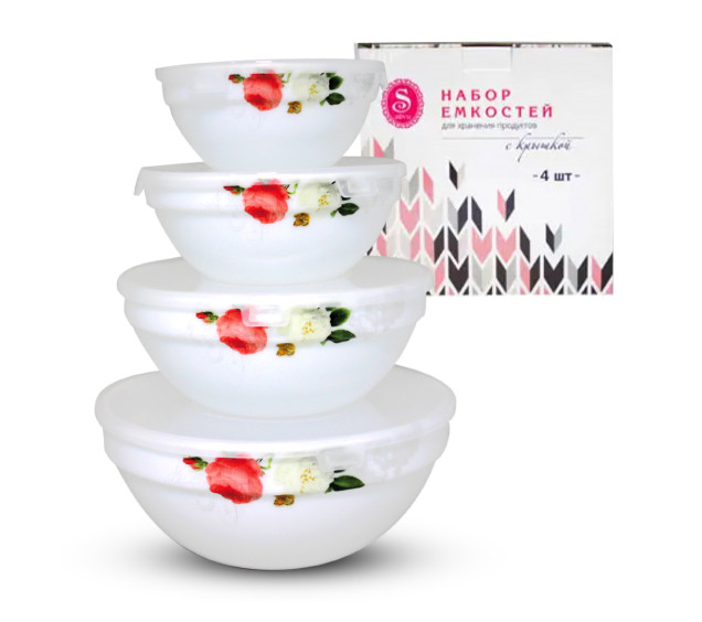 30054-203 Набір ємн. для зберігання продуктів з кришкою 4шт(7', 6', 5', 4,2') Троянда-Бутік - фото