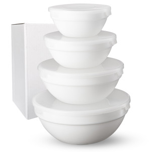 30054-00 Набір ємностей для зберігання з кришкою, білий 4 шт (7'-1л,6'- 0,6л,5'-0,320л, 4'-0,260л) - фото