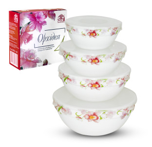 30054-001 Набір ємн. для зберігання продуктів з кришкою 4шт(7', 6', 5', 4,2') Орхідея - фото