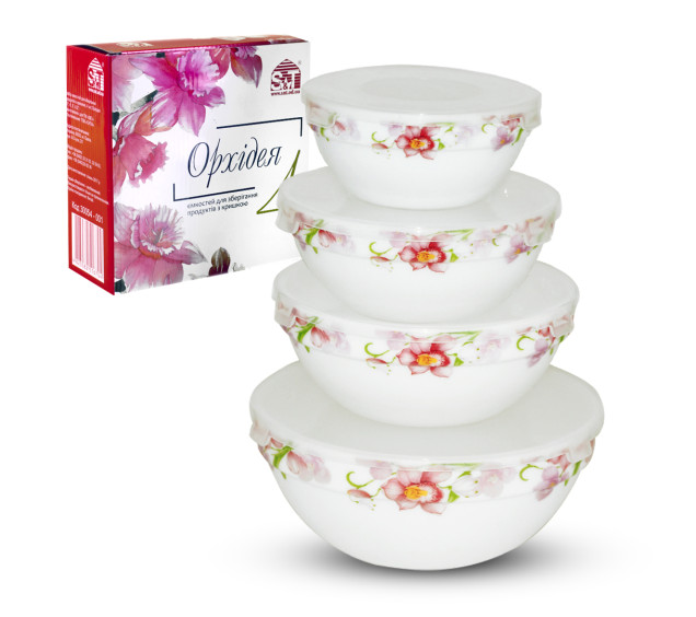 30054-001 Набір ємн. для зберігання продуктів з кришкою 4шт(7', 6', 5', 4,2') Орхідея - фото
