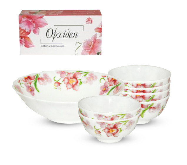 30056-001 Набір салатників 7шт(1шт-8', 6шт- 4,5') Орхідея - фото