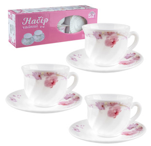 30055 Набір чайний 12пр. Рожева орхідея 61099 (чашка 190мл, блюдце 14см) - фото