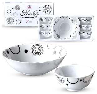 30056-15018 Набір салатників 7шт(1 шт-8 ' - 800мл, 6 шт-4,5' - 260мл) Абстракція - фото