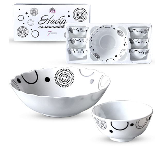 30056-15018 Набір салатників 7шт(1 шт-8 ' - 800мл, 6 шт-4,5' - 260мл) Абстракція - фото