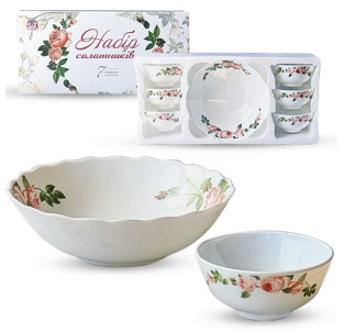 30056-15019 Набір салатників 7шт(1 шт-8 ' - 800мл, 6 шт-4,5' - 260мл) Рожевий бутон - фото