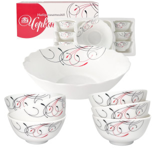 30056-15025 Набір салатників 7 шт (1 шт-8 ', 6 шт-4,5') "Червоне та чорне" - фото