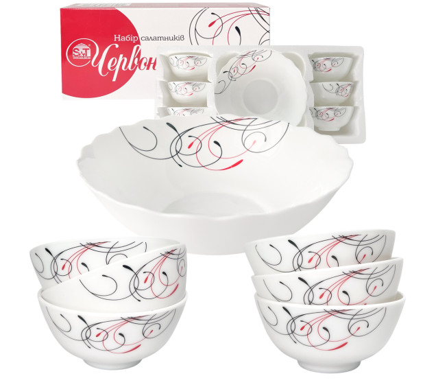 30056-15025 Набір салатників 7 шт (1 шт-8 ', 6 шт-4,5') "Червоне та чорне" - фото