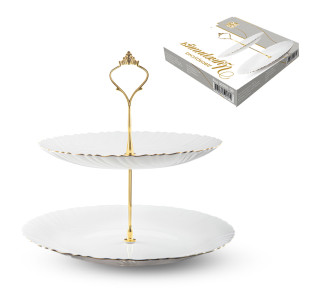 30088-00 Цукерниця 2х ярусна біла (10',8') золотий кант - фото