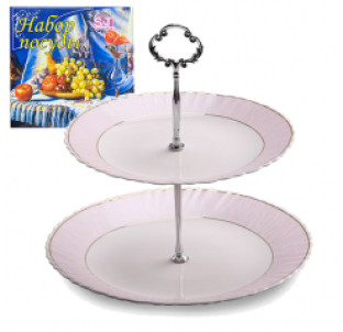 30090-135/У Цукерниця 2-х ярусна кругла (8,5'/10.5') Рожева ніжність золото (універсальна коробка) - фото