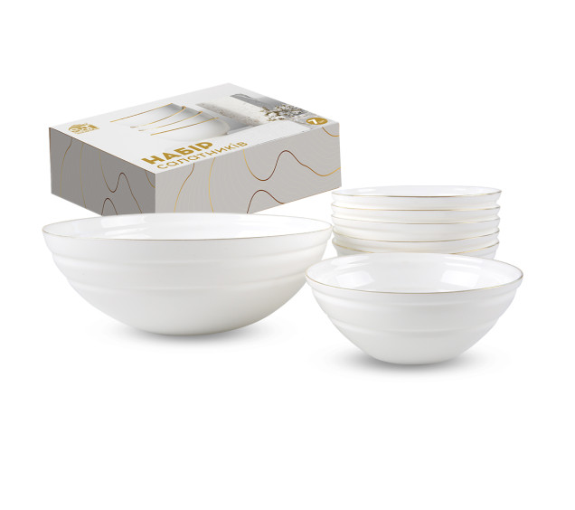 30098-04 Набір салатників 7шт, золотий кант (1-1,5 л,6-400мл) - фото