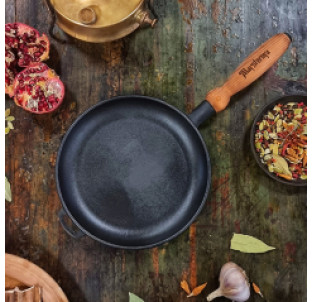 Т301 Сковорода млинцева чавунна 24*2,5см з дерев'яною ручкою - фото
