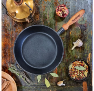 Т304 Сковорода чавунна 24*6см з дерев\'яною ручкою - фото